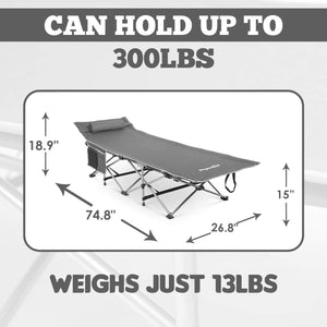 Deluxe Folding Collapsible Cot Single Person w Pillow and Carrying case
