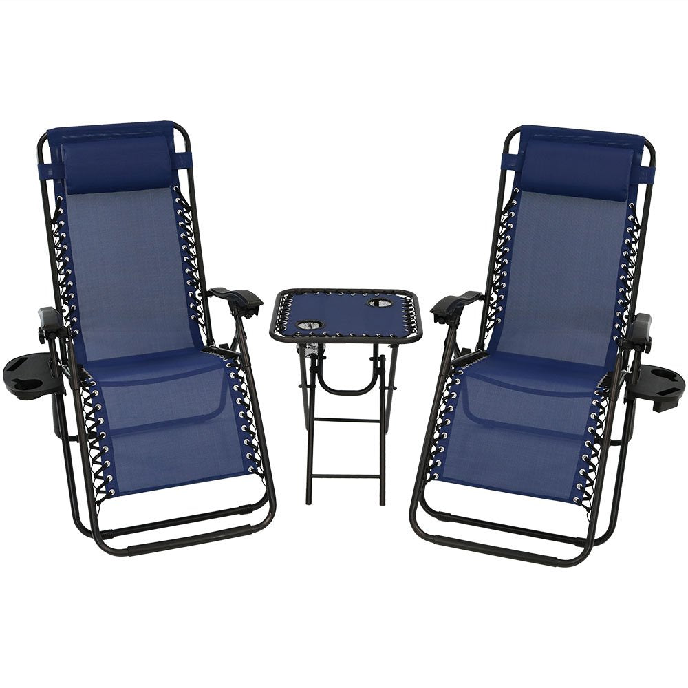 Zero Gravity Reclining Lounge Chairs Set of 2, with Pillows, Cup Holders and Matching Tables