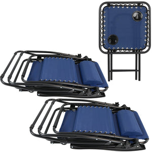 Zero Gravity Reclining Lounge Chairs Set of 2, with Pillows, Cup Holders and Matching Tables