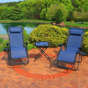 Zero Gravity Reclining Lounge Chairs Set of 2, with Pillows, Cup Holders and Matching Tables