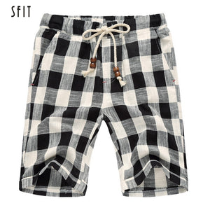 Men's Linen Plaid Casual Shorts