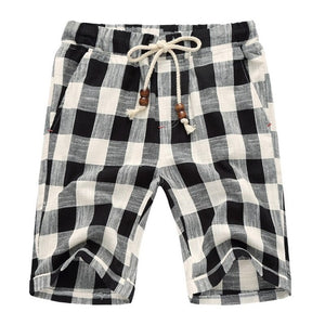 Men's Linen Plaid Casual Shorts