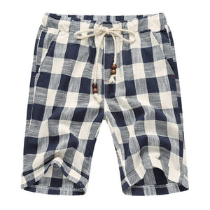 Men's Linen Plaid Casual Shorts