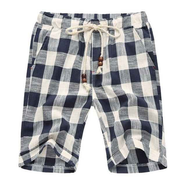 Men's Linen Plaid Casual Shorts