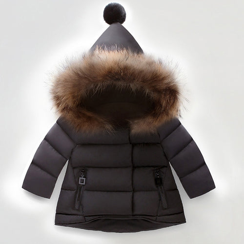 Girls Winter Fur Collar Coat hooded Outwear
