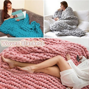 Hand Chunky Knitted Blanket Thick Yarn