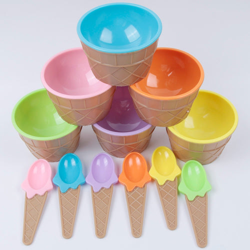 Children's Plastic Ice Cream Bowl Spoon Set