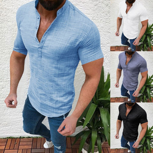 Men's Casual Linen Shirt Short Sleeve  S - XL
