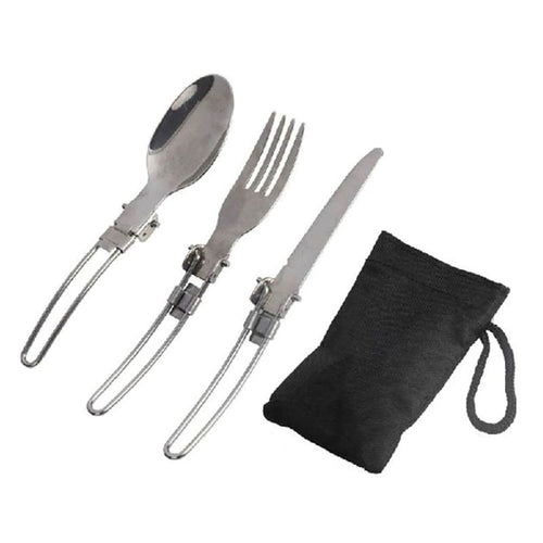Stainless Steel Folding Knife Fork and Spoon Set w/bag